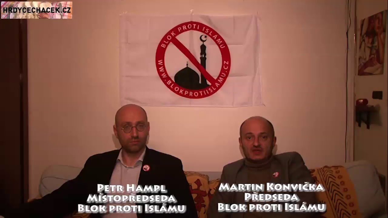 Screen z videa, Martin Konvička a Petr Hampl byli dva hlavní vedoucí Bloku proti islámu 