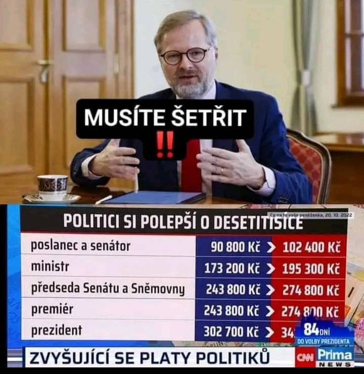 Obrázek kolující po českém internetu a ukázňující nenažranost české vlády a jejích politiků - nám doporučuji šetřit a sami si sypou do koryta další peníze ... Obrázek kolující po českém internetu a ukázňující nenažranost české vlády a jejích politiků - nám doporučuji šetřit a sami si sypou do koryta další peníze ...
