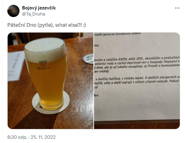 Ukázka dlouhodobé diskriminace hostů v pražské hospodě Dno pytle: 