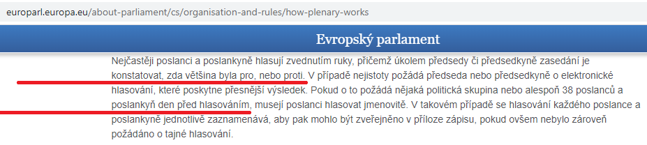 Screen uvedené pasáže z webu www.europarl.europa.eu