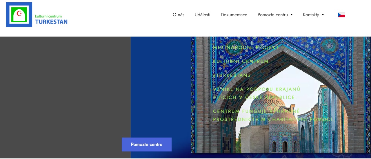 Screen webu uzbeckých muslimů provozujících kulturní centrum na Praze 3.